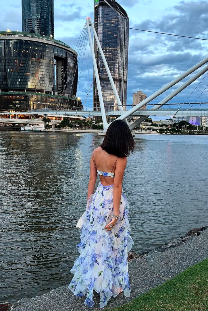 ODESSA – MAXI DRESS WITH RUFFLES AND CROSS BACK