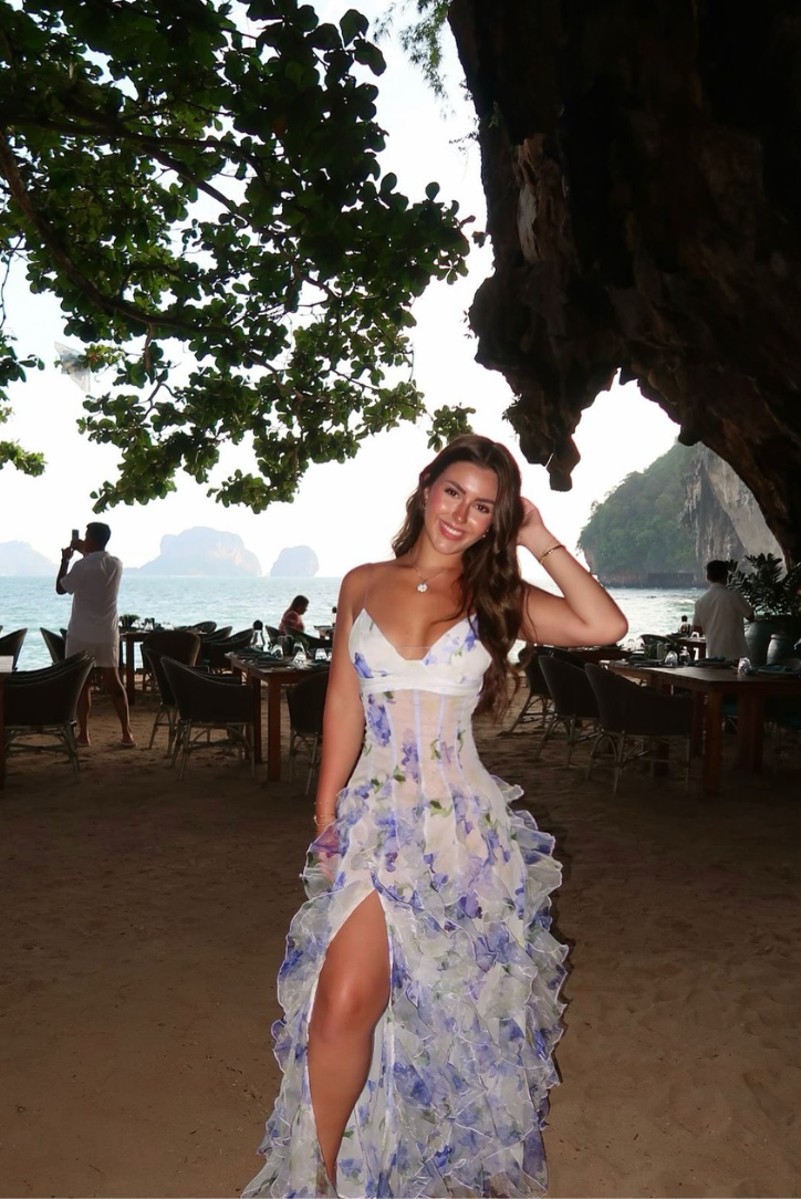 ODESSA – MAXI DRESS WITH RUFFLES AND CROSS BACK