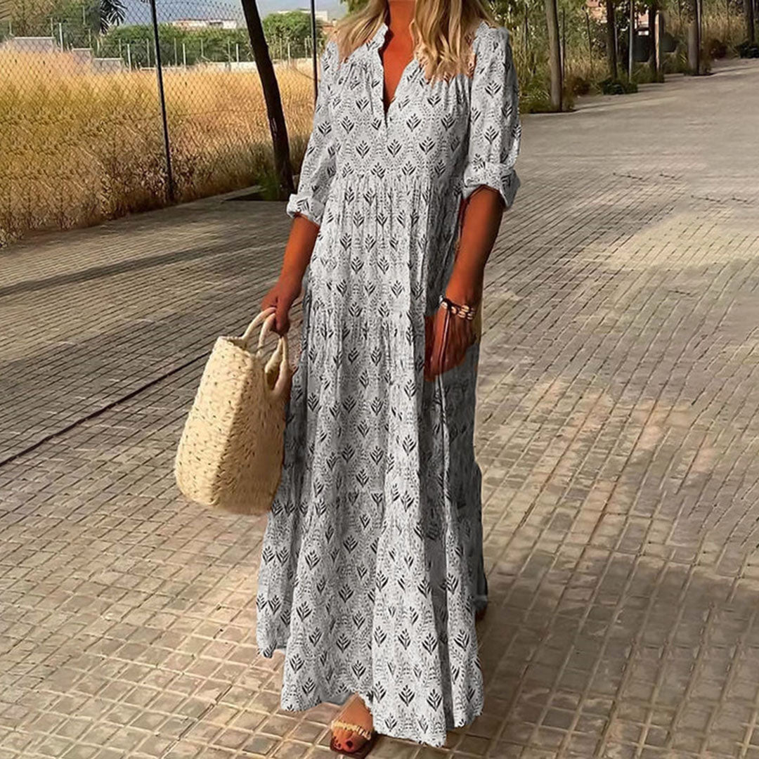 Kadence - Long Sleeve Boho Print Dress