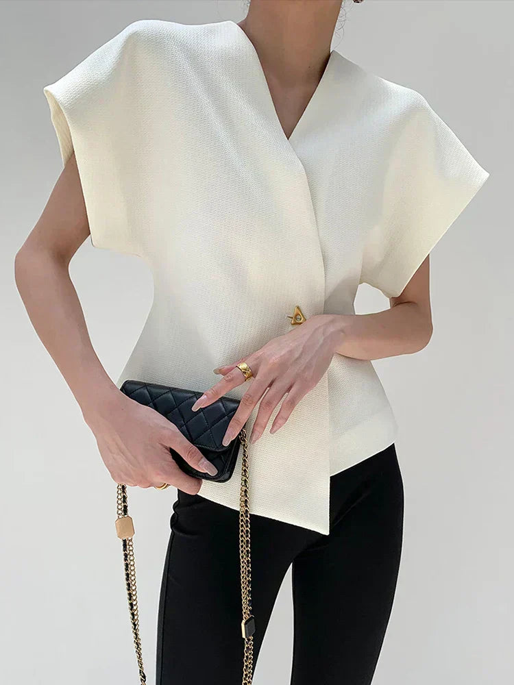 V-Neck Blouse with Buttons