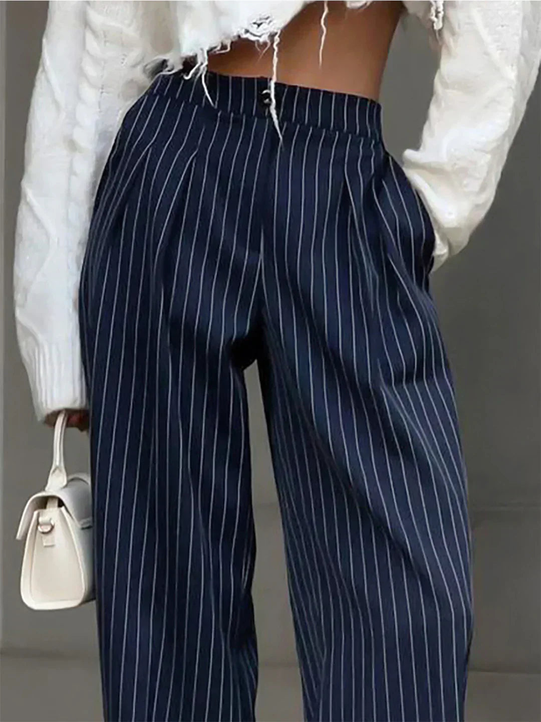 Office Pleated Wide Leg Trousers with Stripes