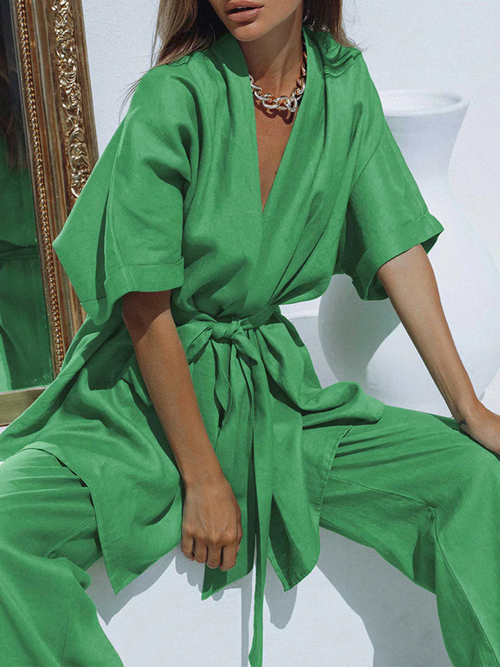 Oversized Design Pants Set, Tied at the Waist