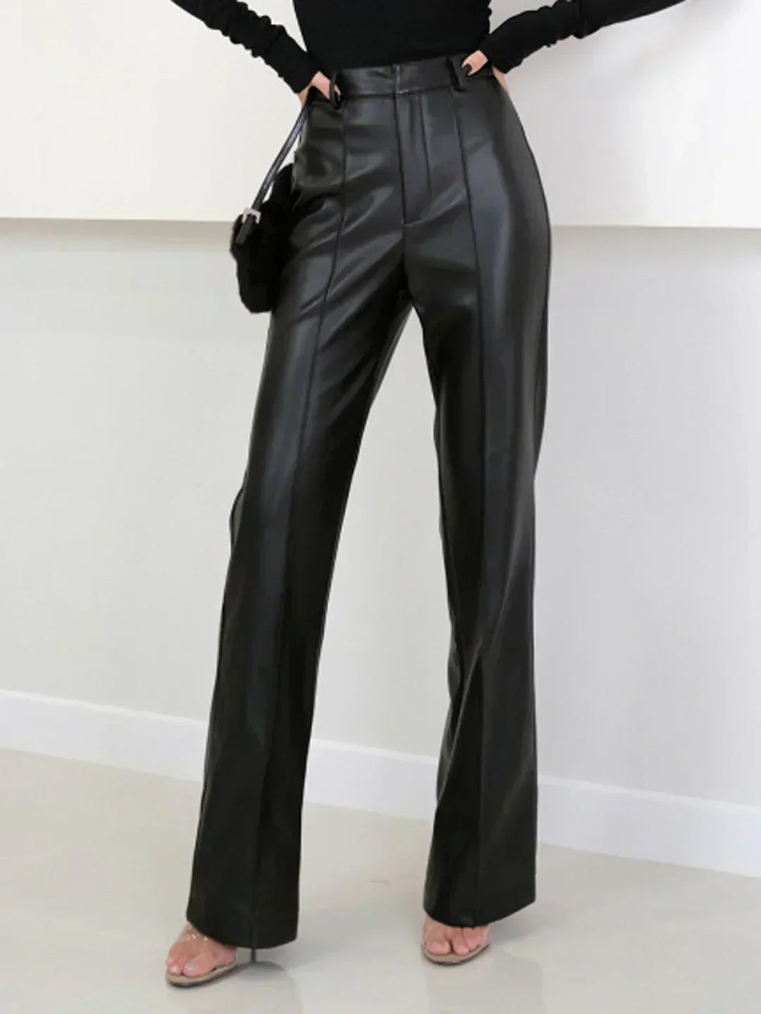 Elegant High-Waisted Eco-Leather Pants