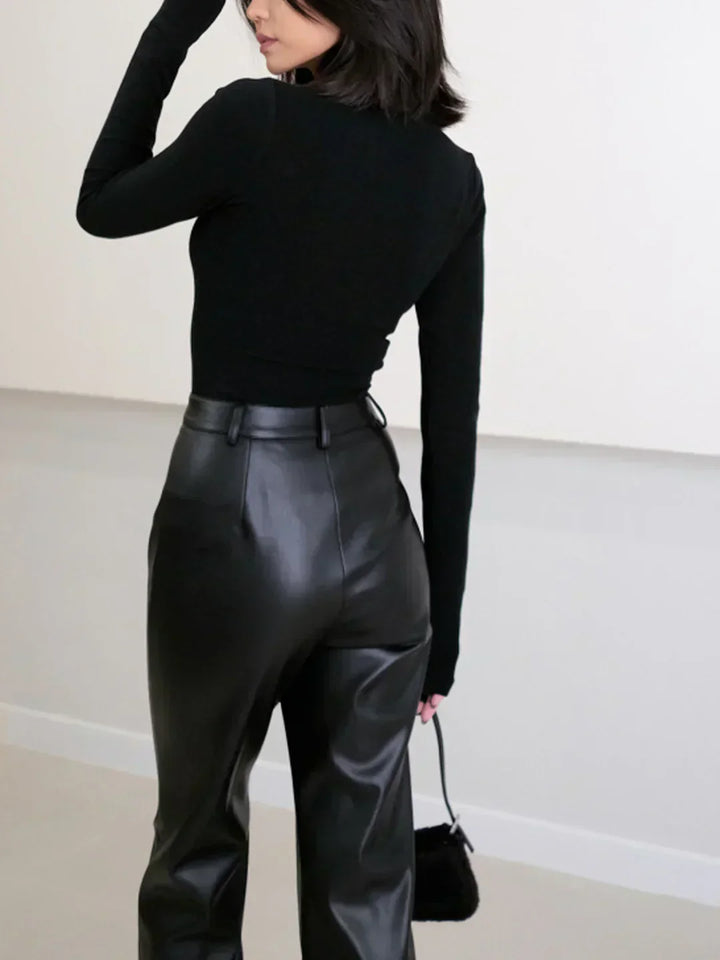 Elegant High-Waisted Eco-Leather Pants