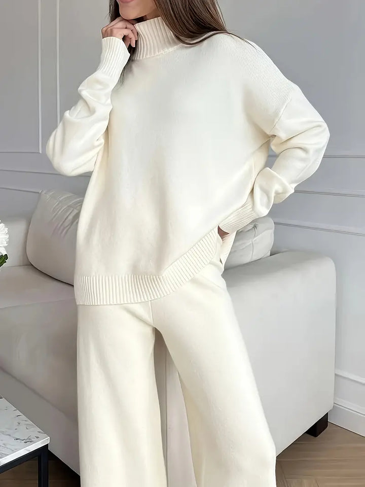Solid Color High Neck Knit Set