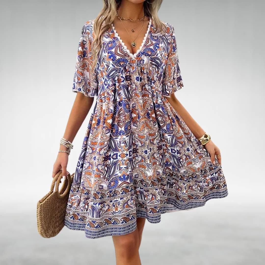 Saylor - Summer Dress with Boho Paisley Print and V-Neck