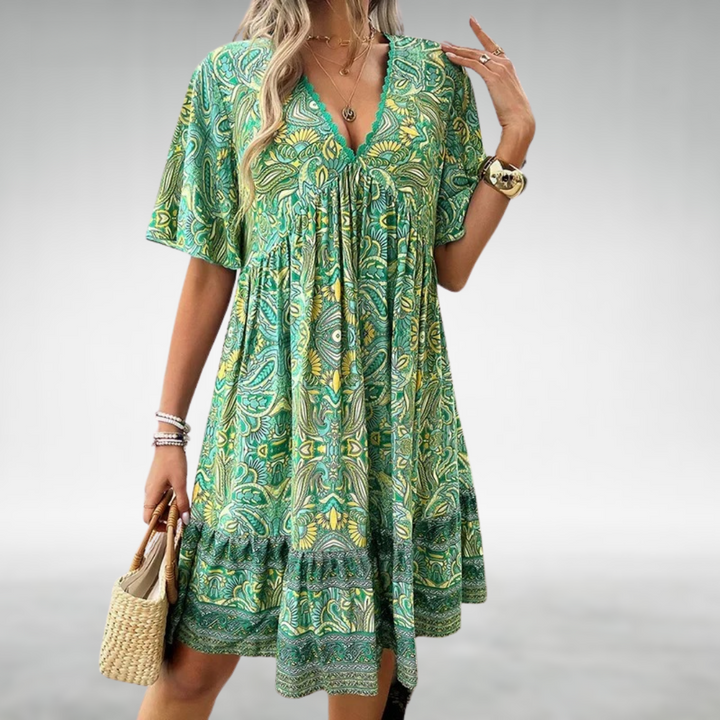 Saylor - Summer Dress with Boho Paisley Print and V-Neck