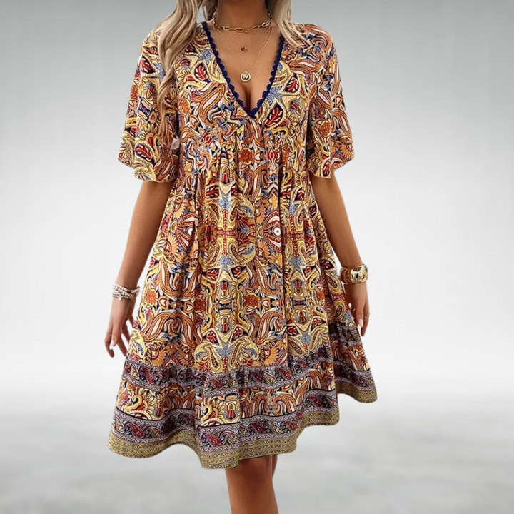 Saylor - Summer Dress with Boho Paisley Print and V-Neck