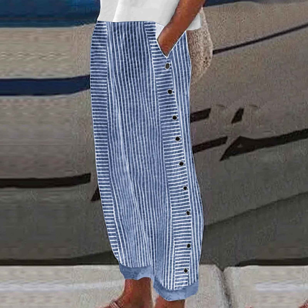 VIENNA – PANTS WITH BUTTON ACCENTS AND STRIPES