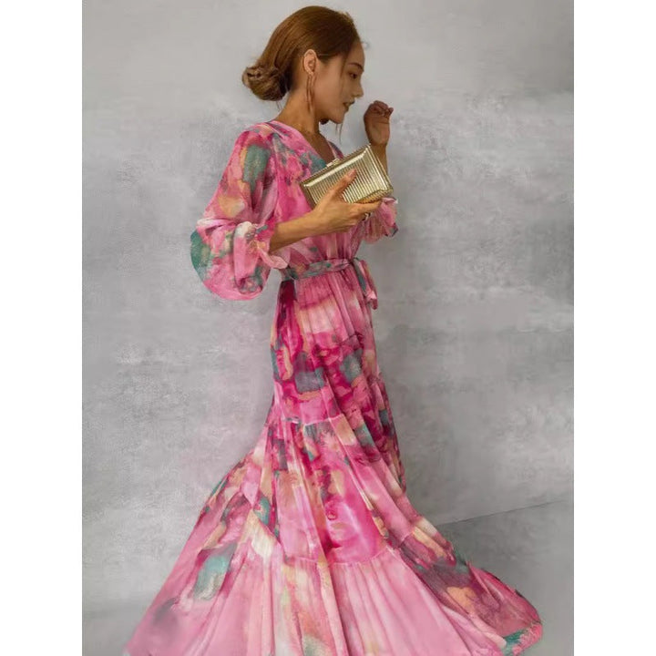 Nyla – Elegant Dress with Flowers and V Neckline