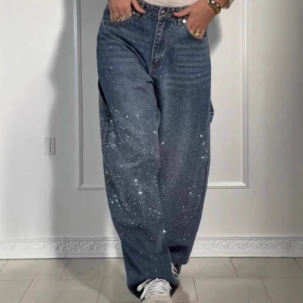 Raphaelle | Trendy Denim Cargo Pants with Stars