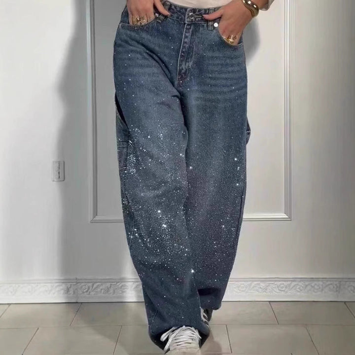 Raphaelle | Trendy Denim Cargo Pants with Stars