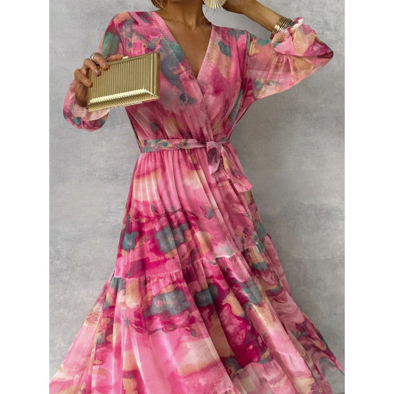 Nyla – Elegant Dress with Flowers and V Neckline