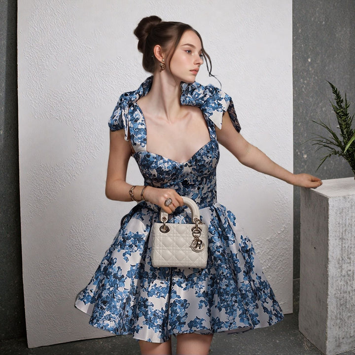 NAYELI – DRESS WITH FLORAL PRINT AND RUFFLES ON SHOULDERS