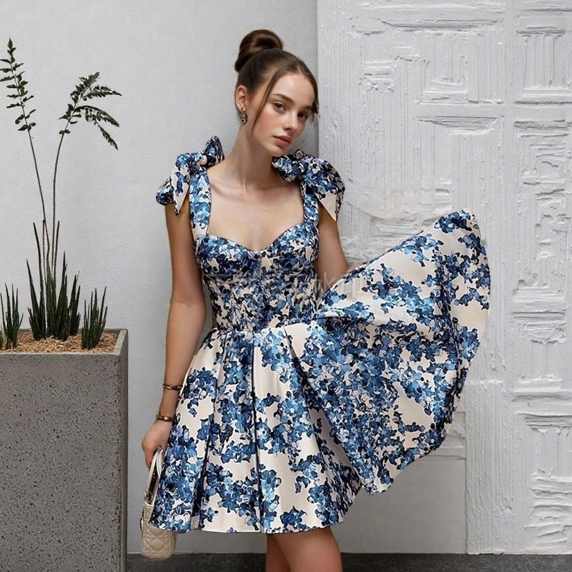 NAYELI – DRESS WITH FLORAL PRINT AND RUFFLES ON SHOULDERS