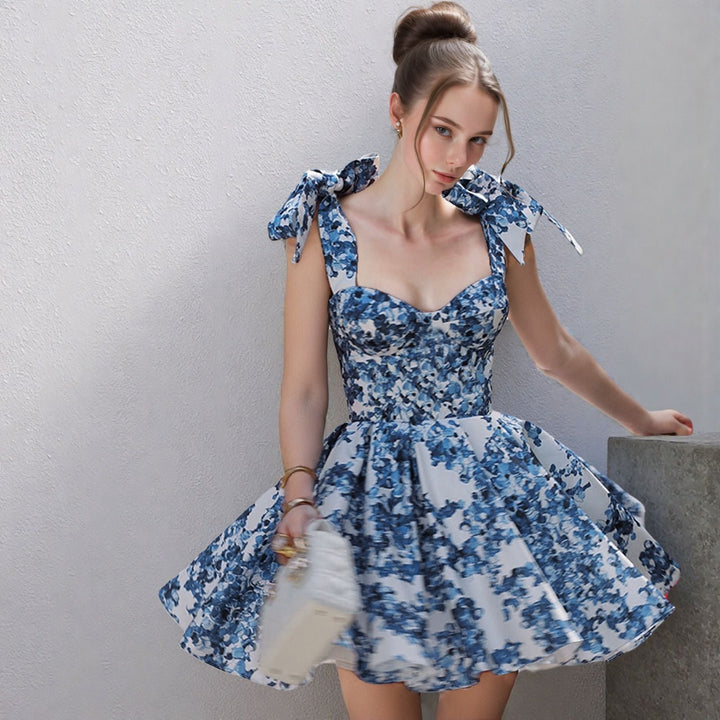 NAYELI – DRESS WITH FLORAL PRINT AND RUFFLES ON SHOULDERS