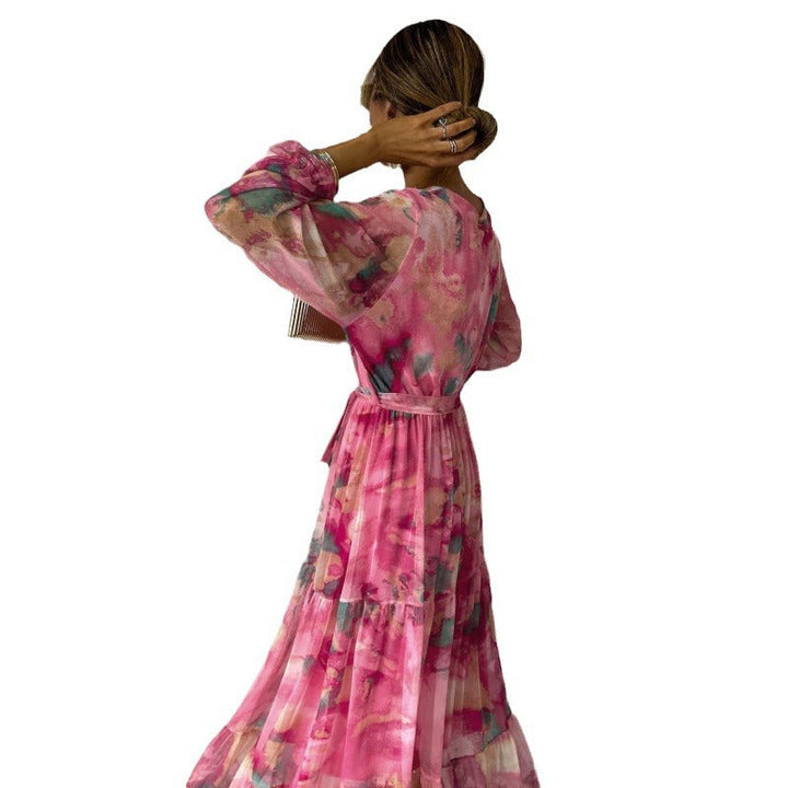 Nyla – Elegant Dress with Flowers and V Neckline