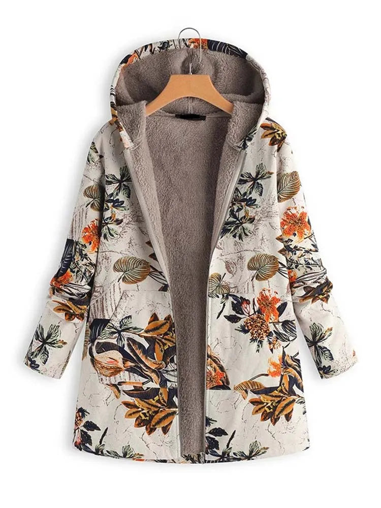 Warm Women's Jacket with Floral Print