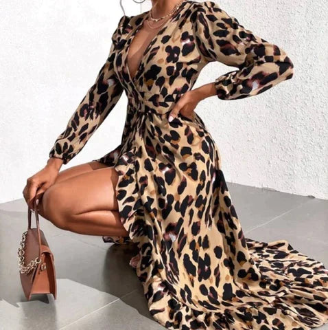 SELAH – MAXI DRESS WITH LEOPARD PRINT FOR FALL