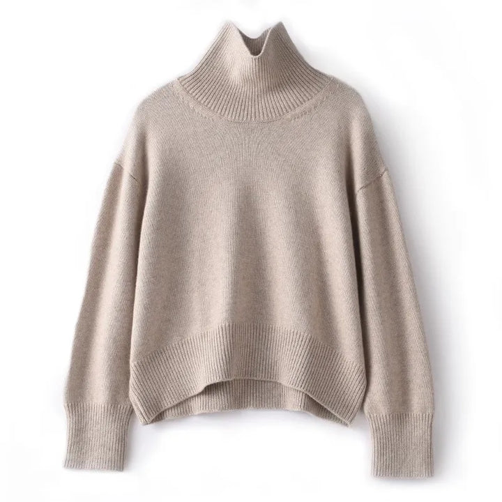 Elena™ - Pure Cashmere Sweater with High Collar