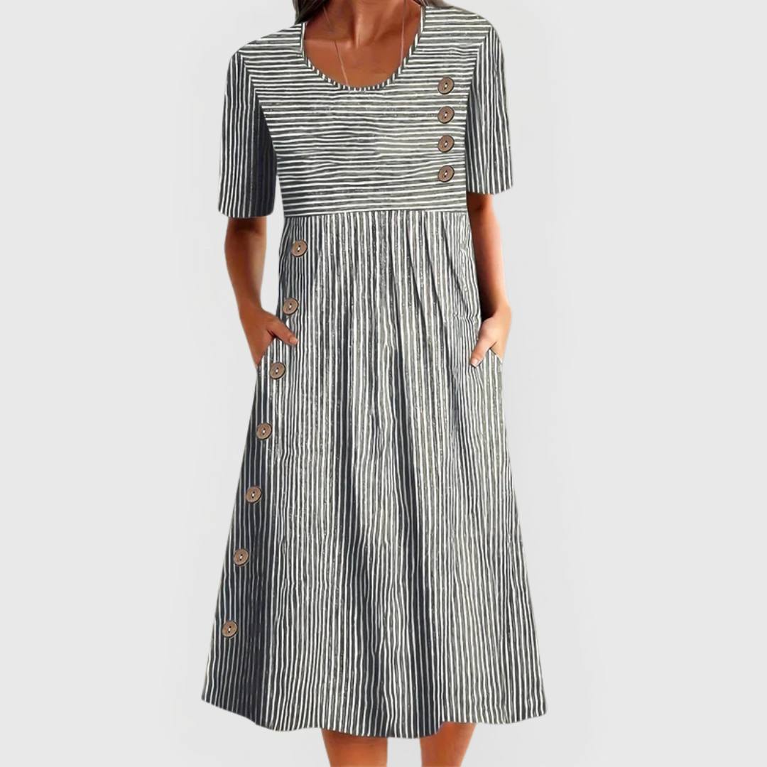 CIELO – MIDI DRESS WITH STRIPES AND BUTTONS