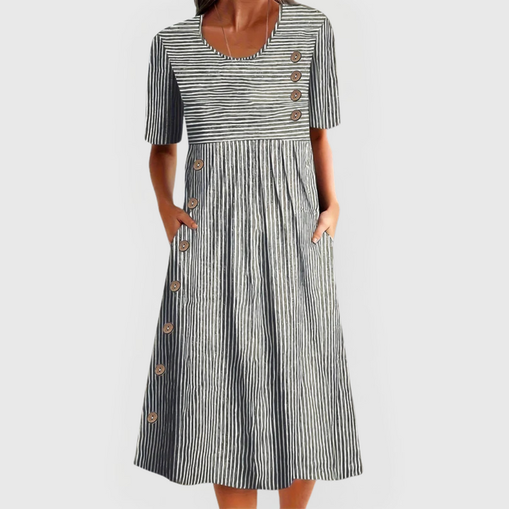 CIELO – MIDI DRESS WITH STRIPES AND BUTTONS