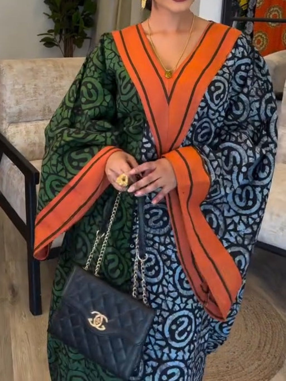 IMANI – MAXI KAFTAN DRESS WITH V-NECK IN AFRICAN PRINT