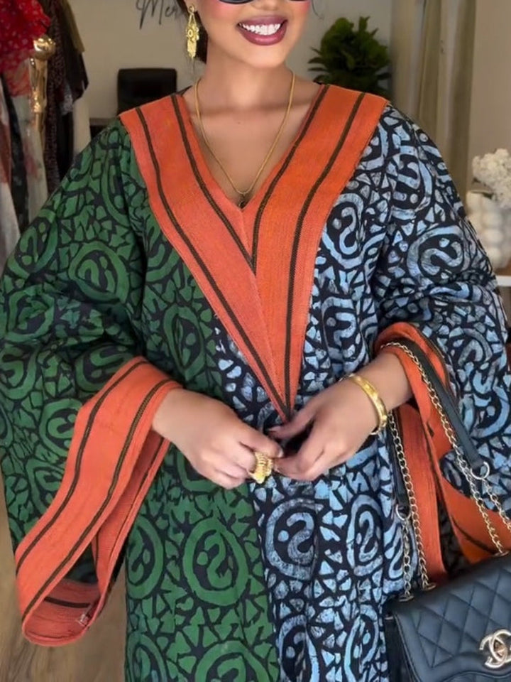 IMANI – MAXI KAFTAN DRESS WITH V-NECK IN AFRICAN PRINT