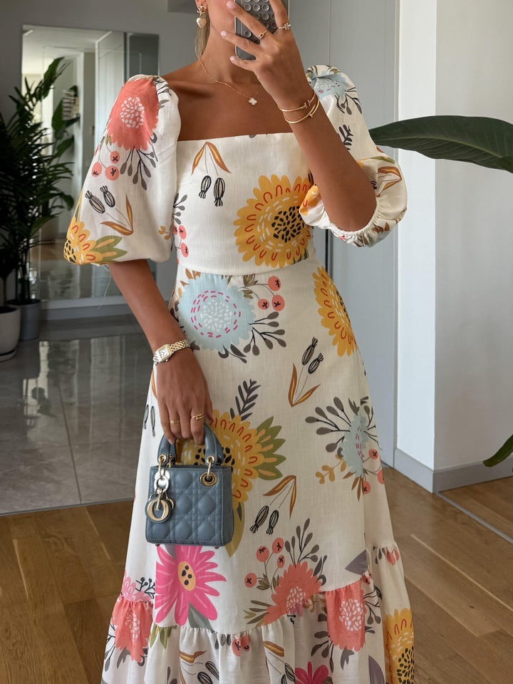 CAMILLE – DRESS WITH PUFFY SLEEVES AND ELEGANCE IN FLOWERS