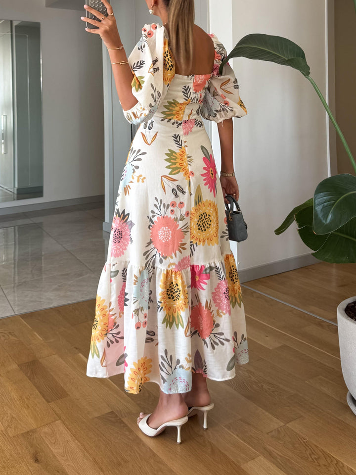 CAMILLE – DRESS WITH PUFFY SLEEVES AND ELEGANCE IN FLOWERS