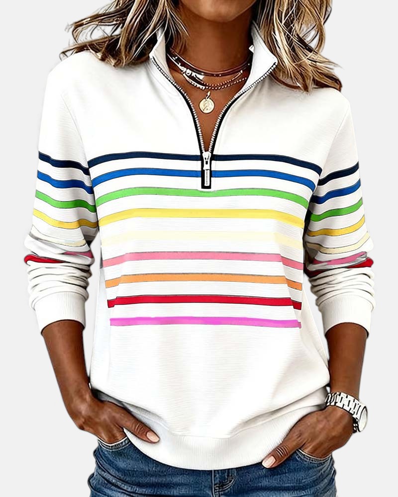 Billie | Rainbow Striped Zip Sweatshirt