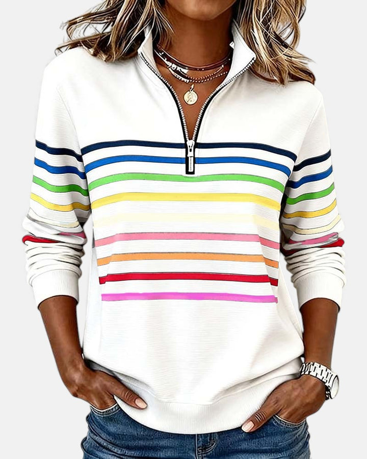 Billie | Rainbow Striped Zip Sweatshirt