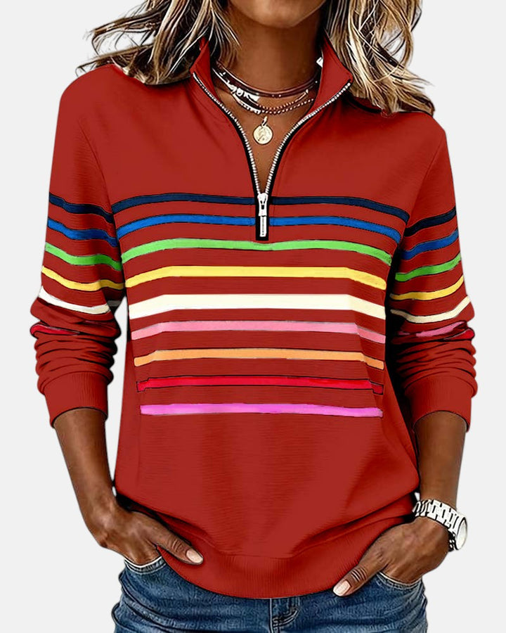 Billie | Rainbow Striped Zip Sweatshirt