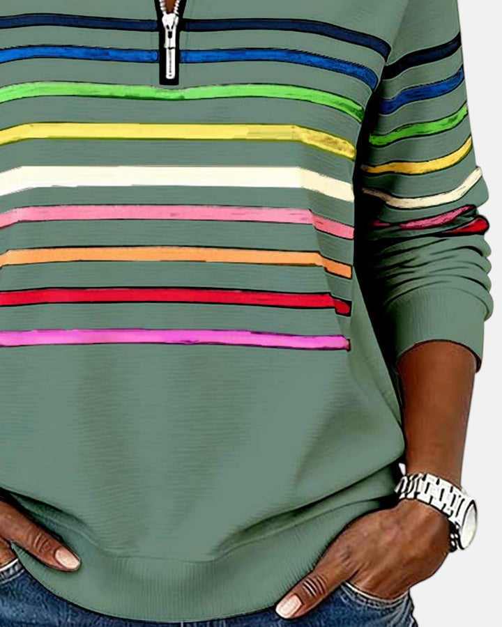 Billie | Rainbow Striped Zip Sweatshirt