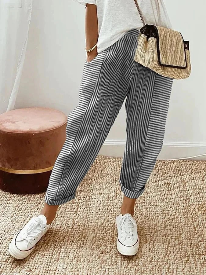 Celia | Classic Striped Cotton Pants