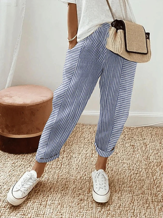 Celia | Classic Striped Cotton Pants