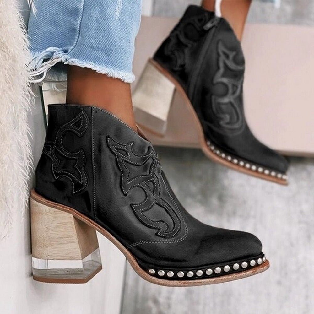 Jessy | Embroidered Western Heel Booties