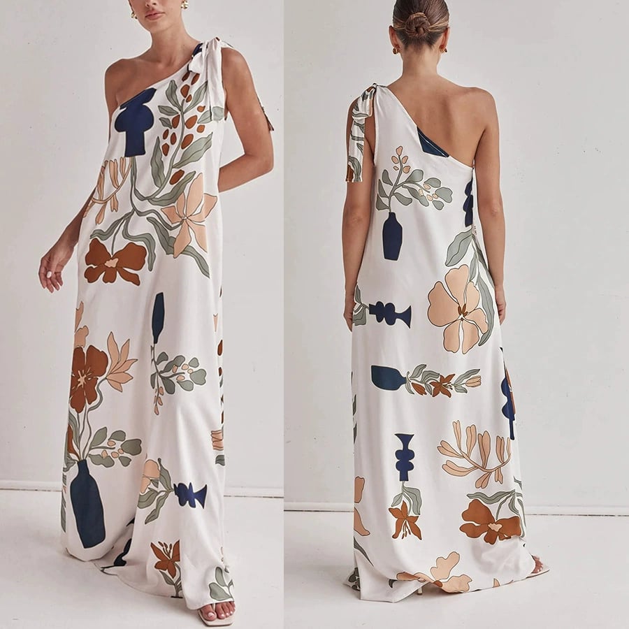 MILLIE – MAXI DRESS WITH ONE SHOULDER PRINTED
