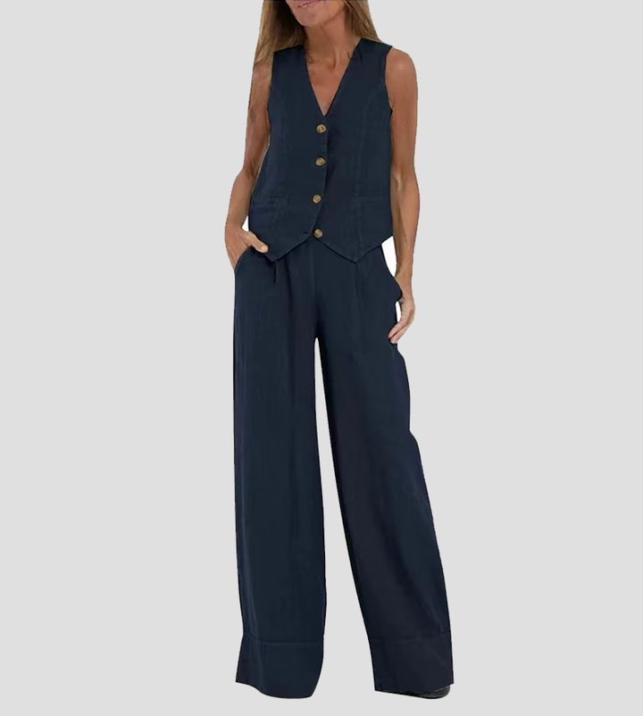 Jessica - Buttoned Vest and Wide Pants Set