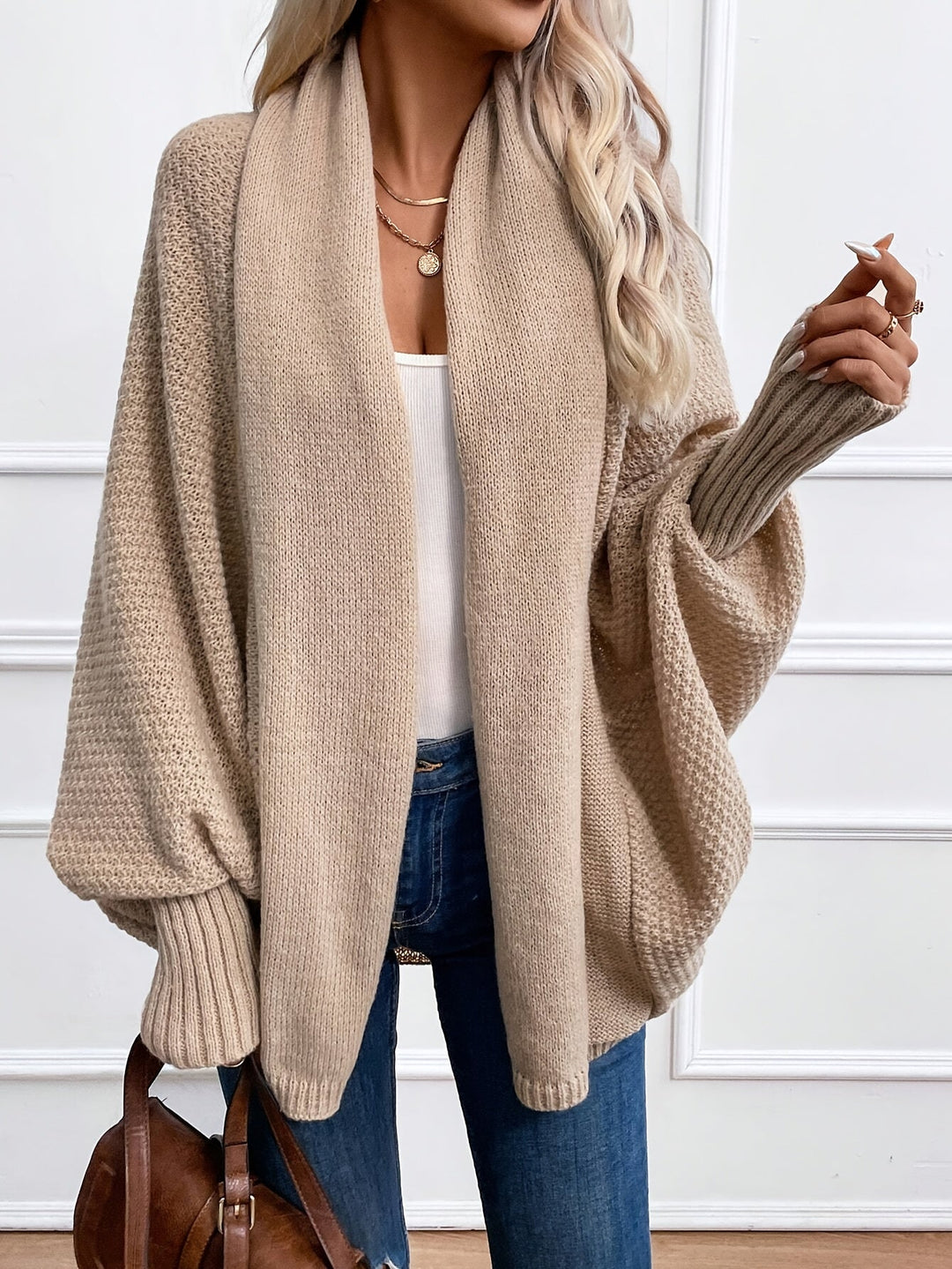Zinnia - Knitted Cardigan with Canvas-Style Sleeves