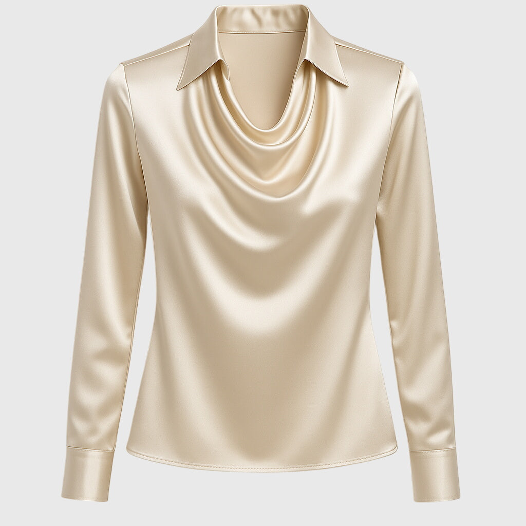 TERESA | Blouse with Luxurious Shine and Pleated Neckline