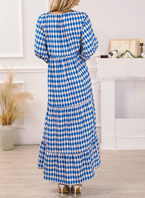 WINONA – BOHO GEOMETRIC MAXI DRESS WITH PUFF SLEEVES
