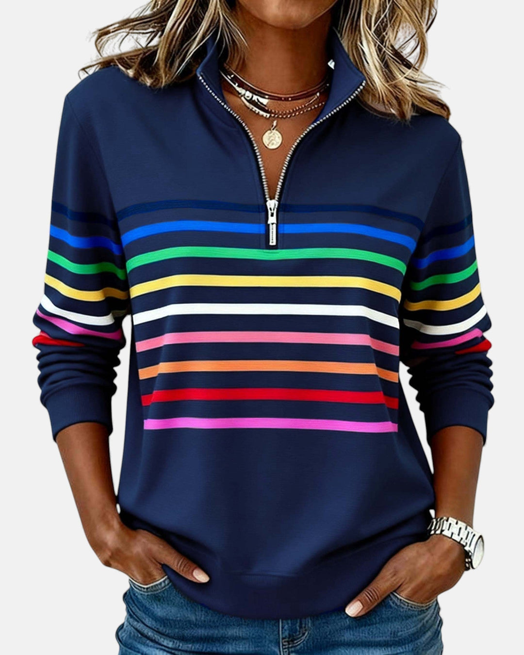 Billie | Rainbow Striped Zip Sweatshirt
