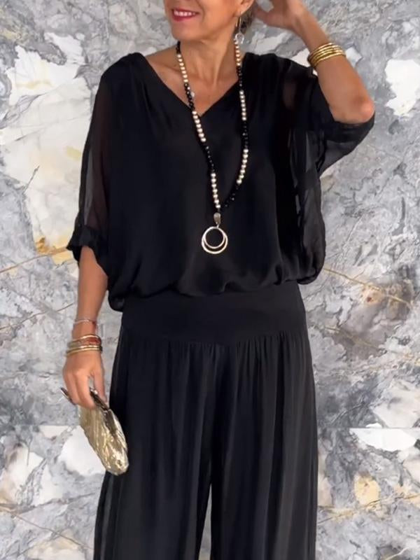 ESMERALDA – TWO-PIECE SET WITH WIDE CHIFFON PANTS