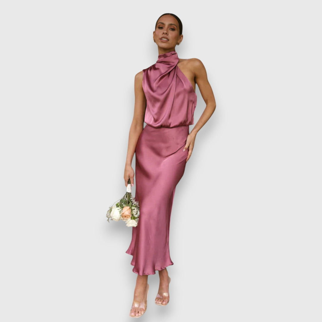 Daisy | Elegant Satin Dress with Halter Neck