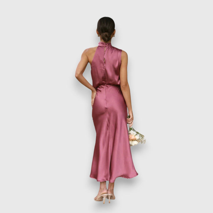 Daisy | Elegant Satin Dress with Halter Neck