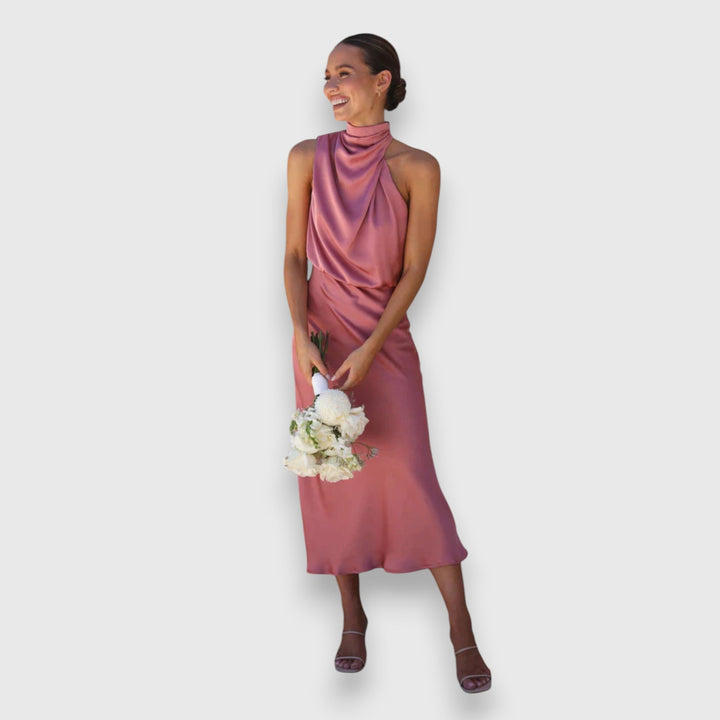 Daisy | Elegant Satin Dress with Halter Neck