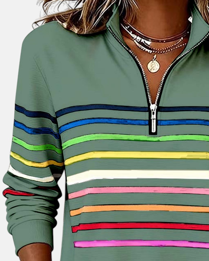 Billie | Rainbow Striped Zip Sweatshirt