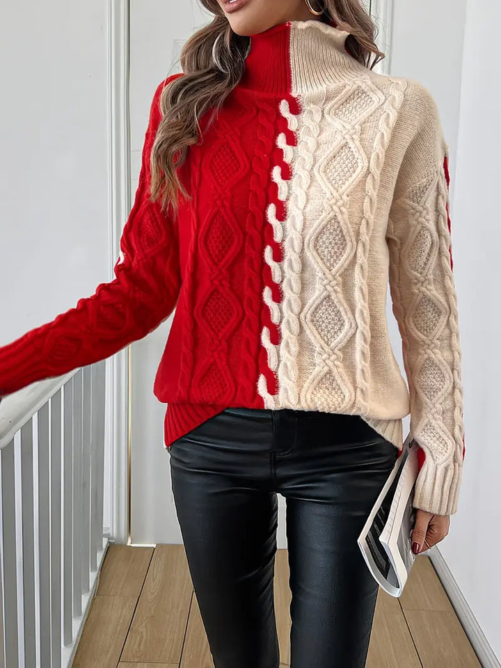 LEOVIA | Elegant Striped Sweater with High Collar