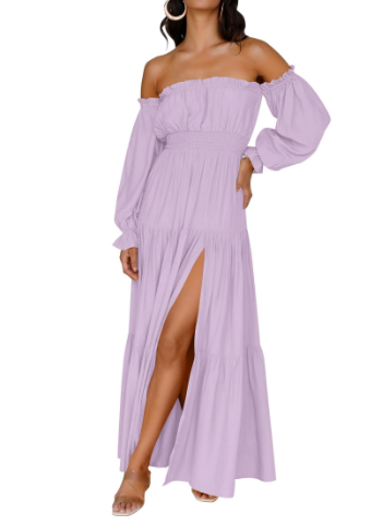 KENDRA – MAXI OFF-SHOULDER DRESS WITH A TOUCH OF ROMANCE